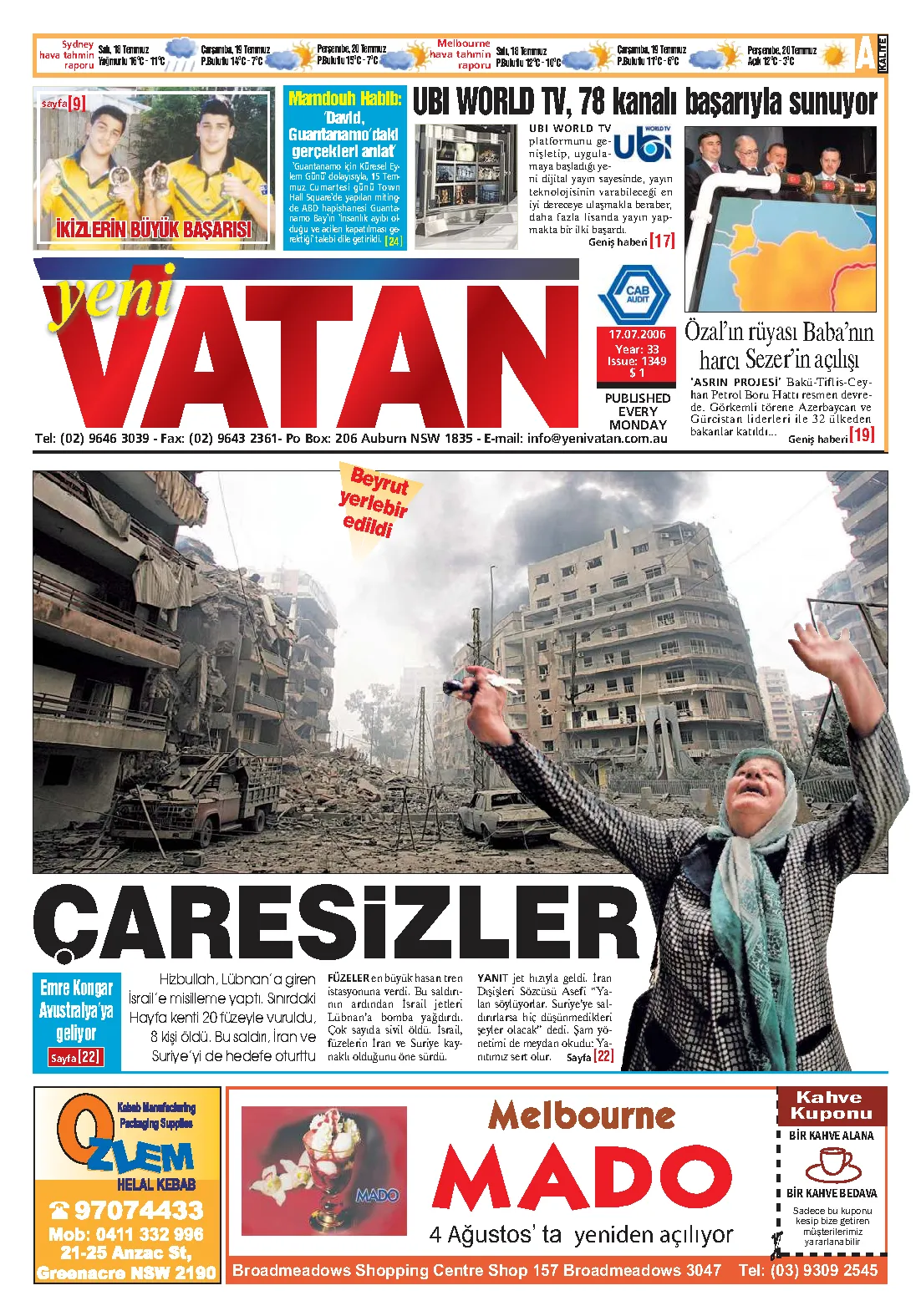 Yeni Vatan – 17 Temmuz 2006 – Sayı 1349
