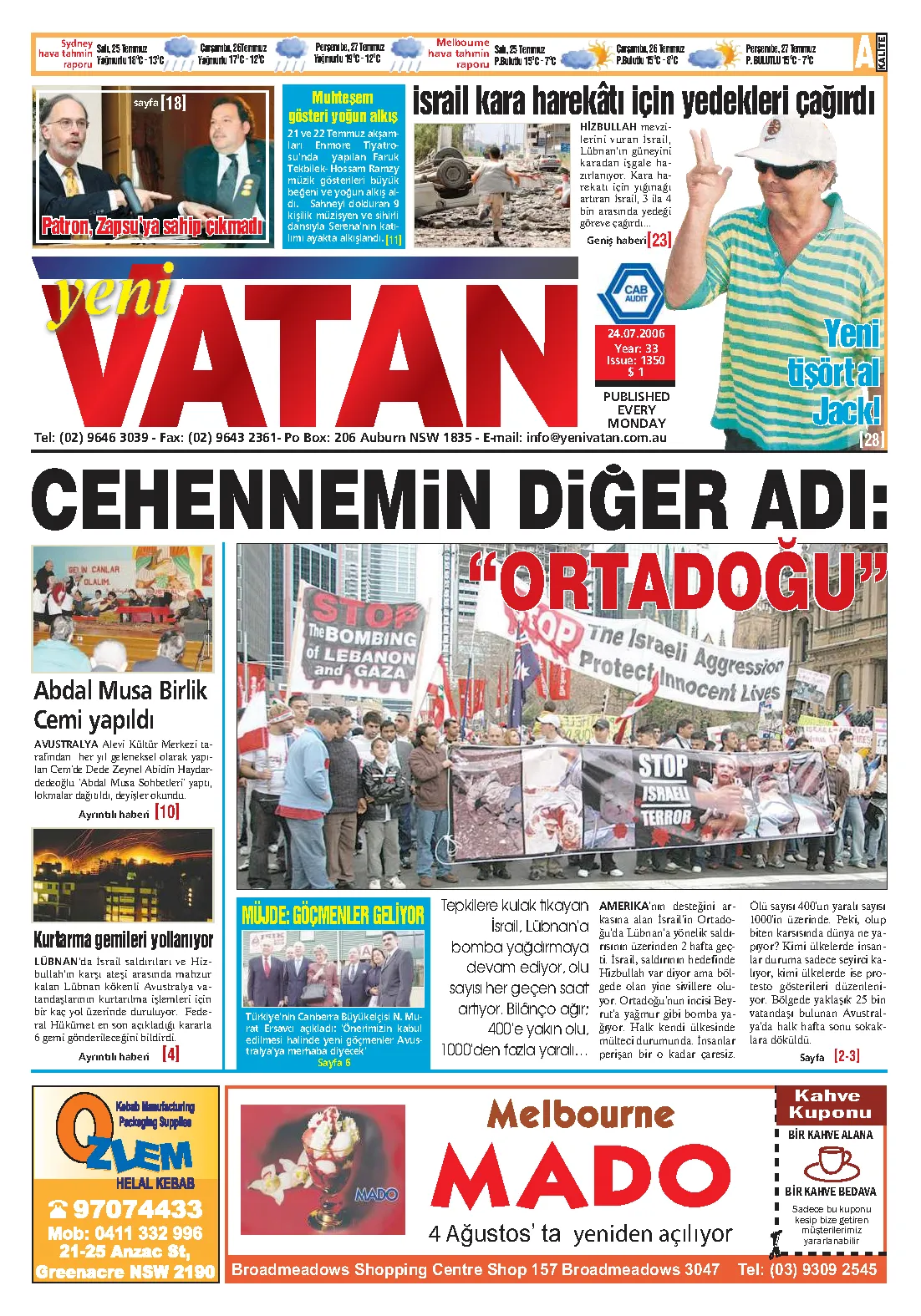 Yeni Vatan – 24 Temmuz 2006 – Sayı 1350