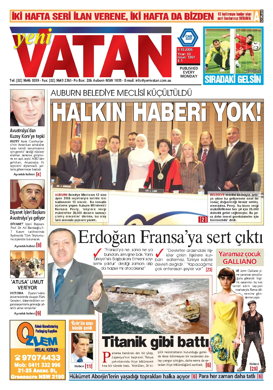 Yeni Vatan – 9 Ekim 2006 – Sayı 1361