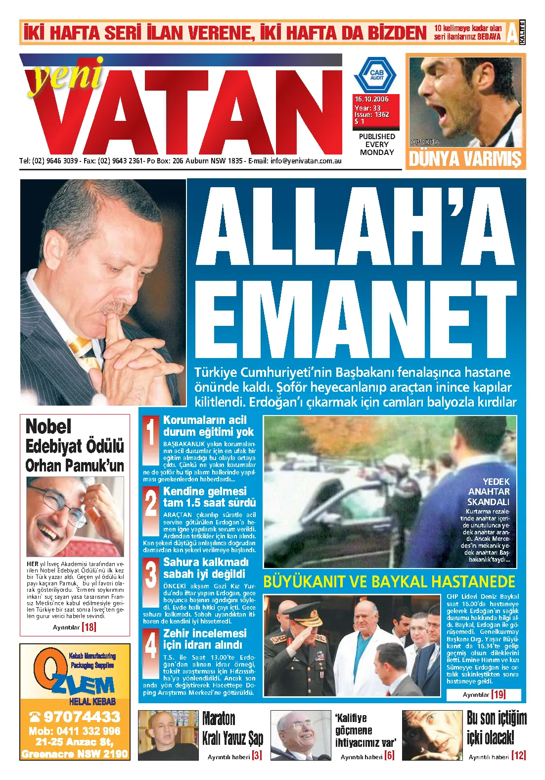 Yeni Vatan – 16 Ekim 2006 – Sayı 1362