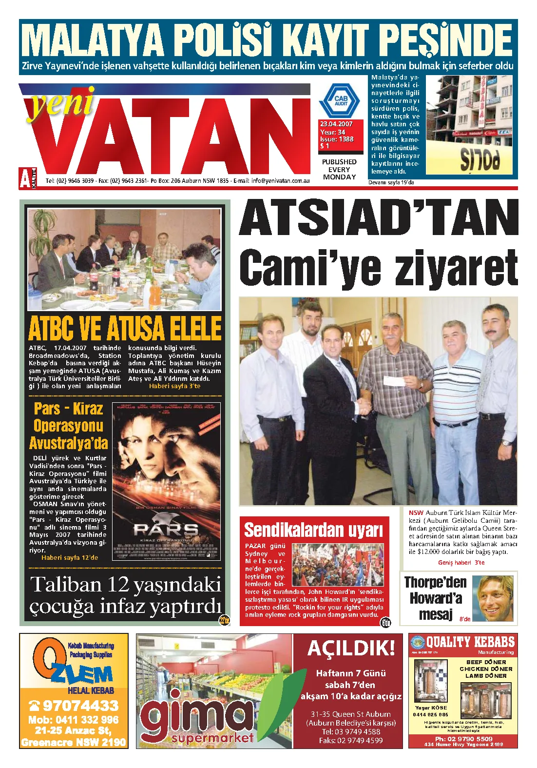 Yeni Vatan – 23 Nisan 2007 – Sayı 1388