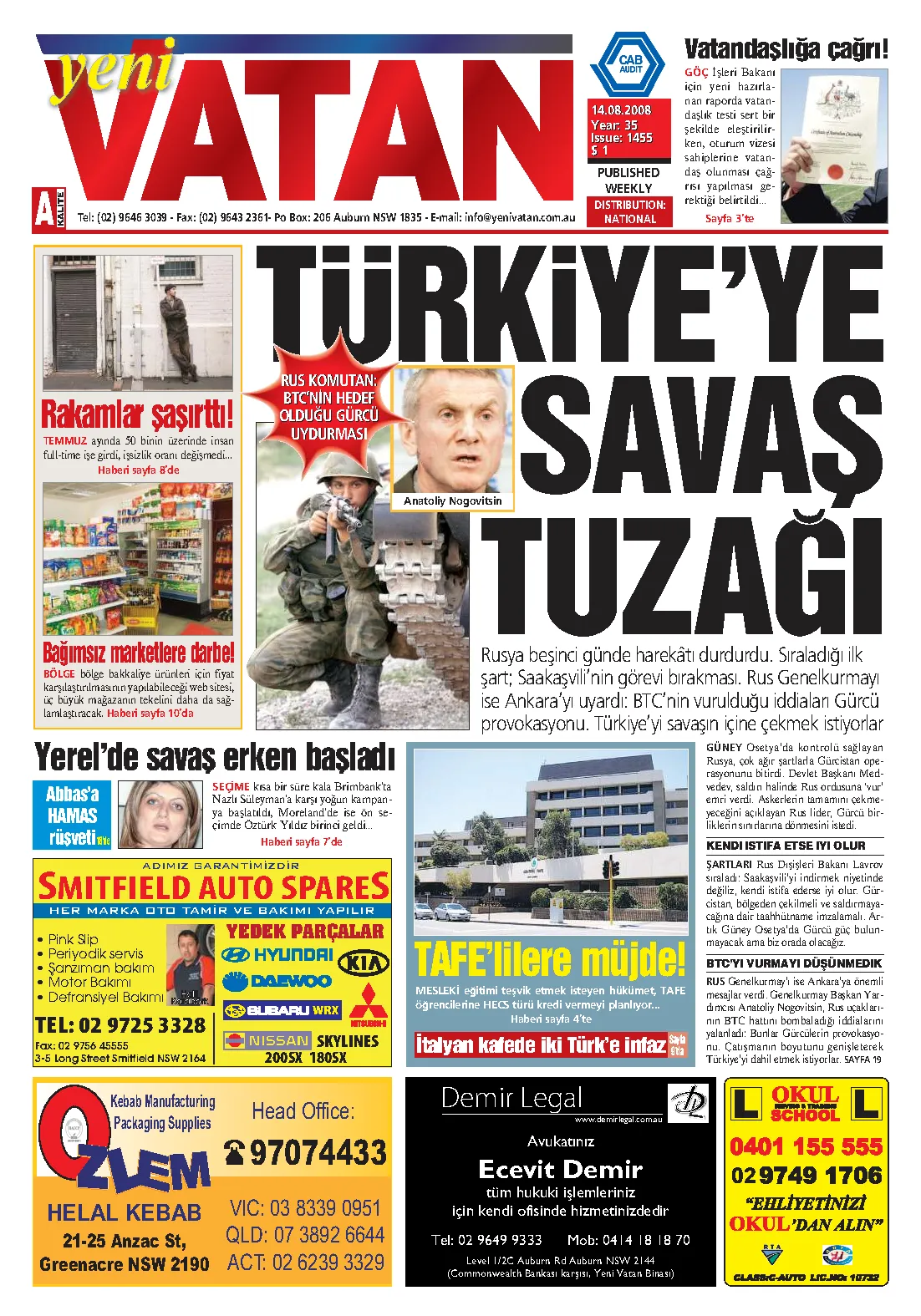 Yeni Vatan – 14 Ağustos 2008 – Sayı 1455