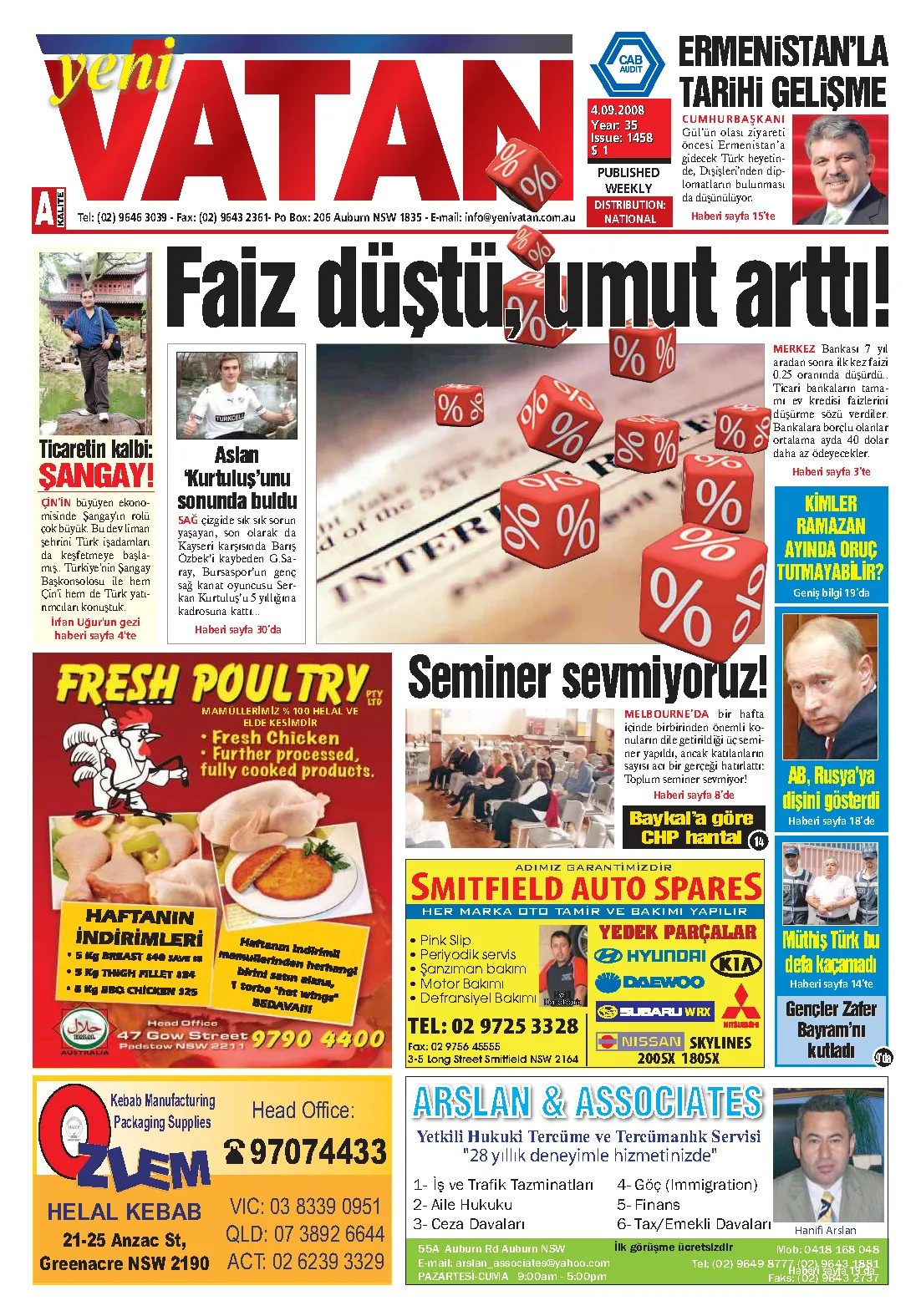 Yeni Vatan – 4 Eylül 2008 – Sayı 1458