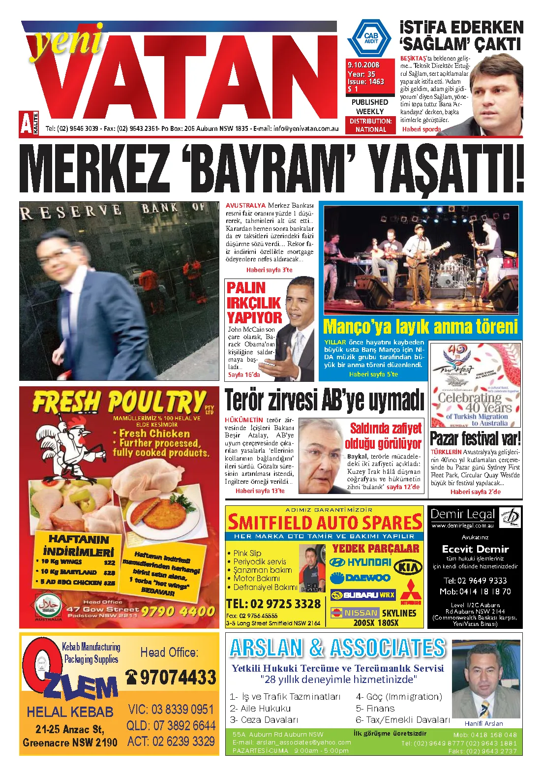 Yeni Vatan – 9 Ekim 2008 – Sayı 1463