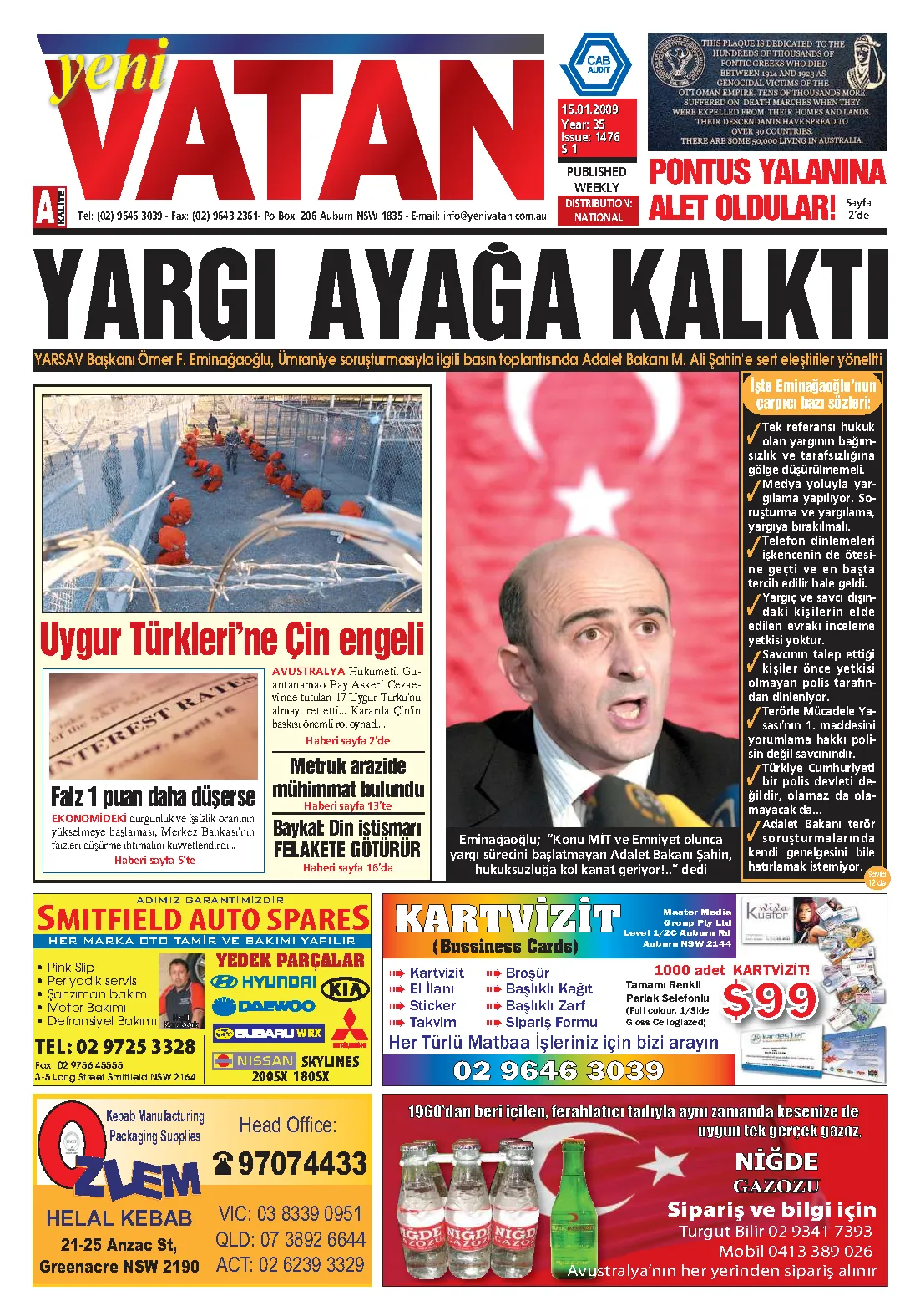 Yeni Vatan – 15 Ocak 2009 – Sayı 1476