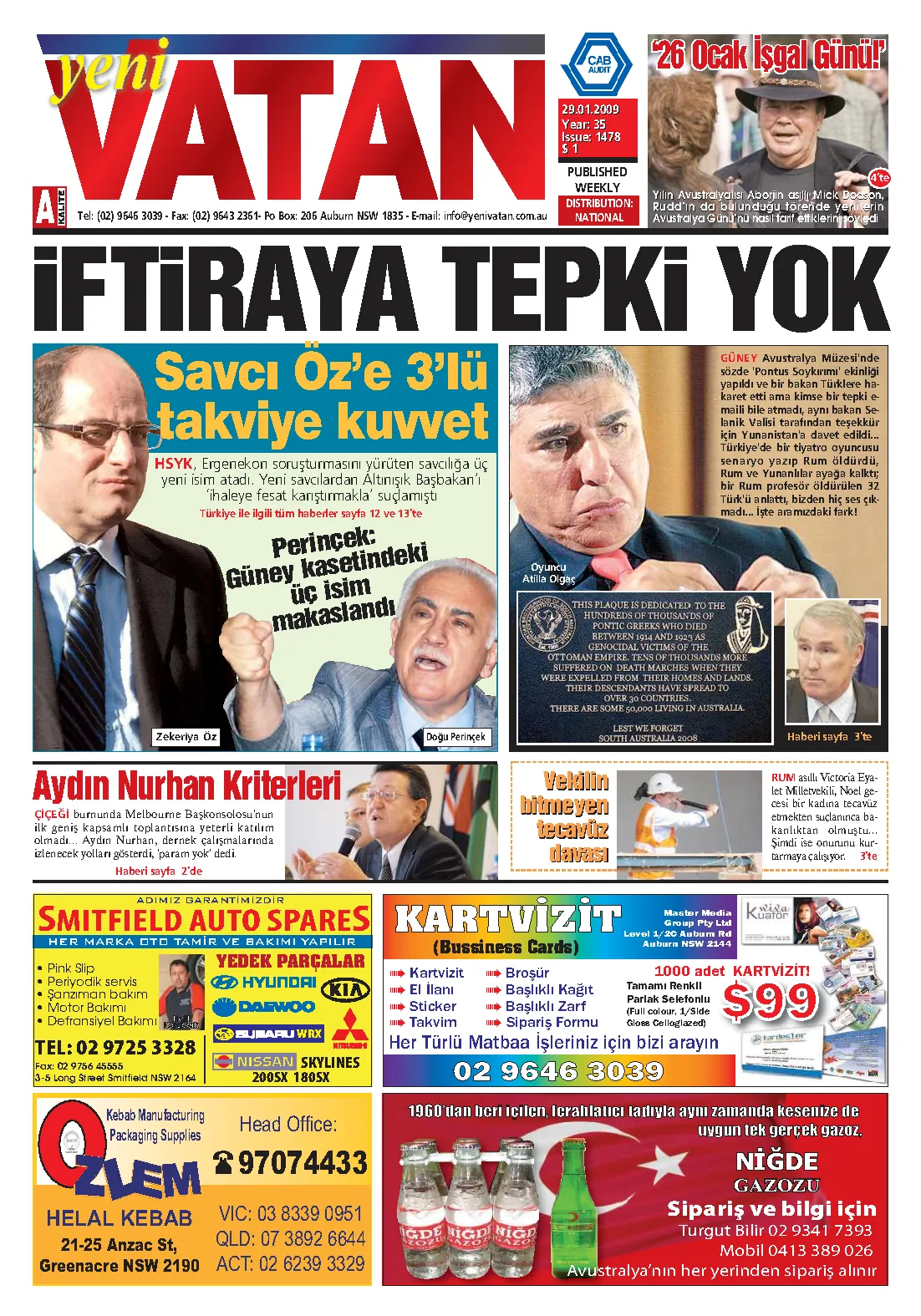 Yeni Vatan – 29 Ocak 2009 – Sayı 1478