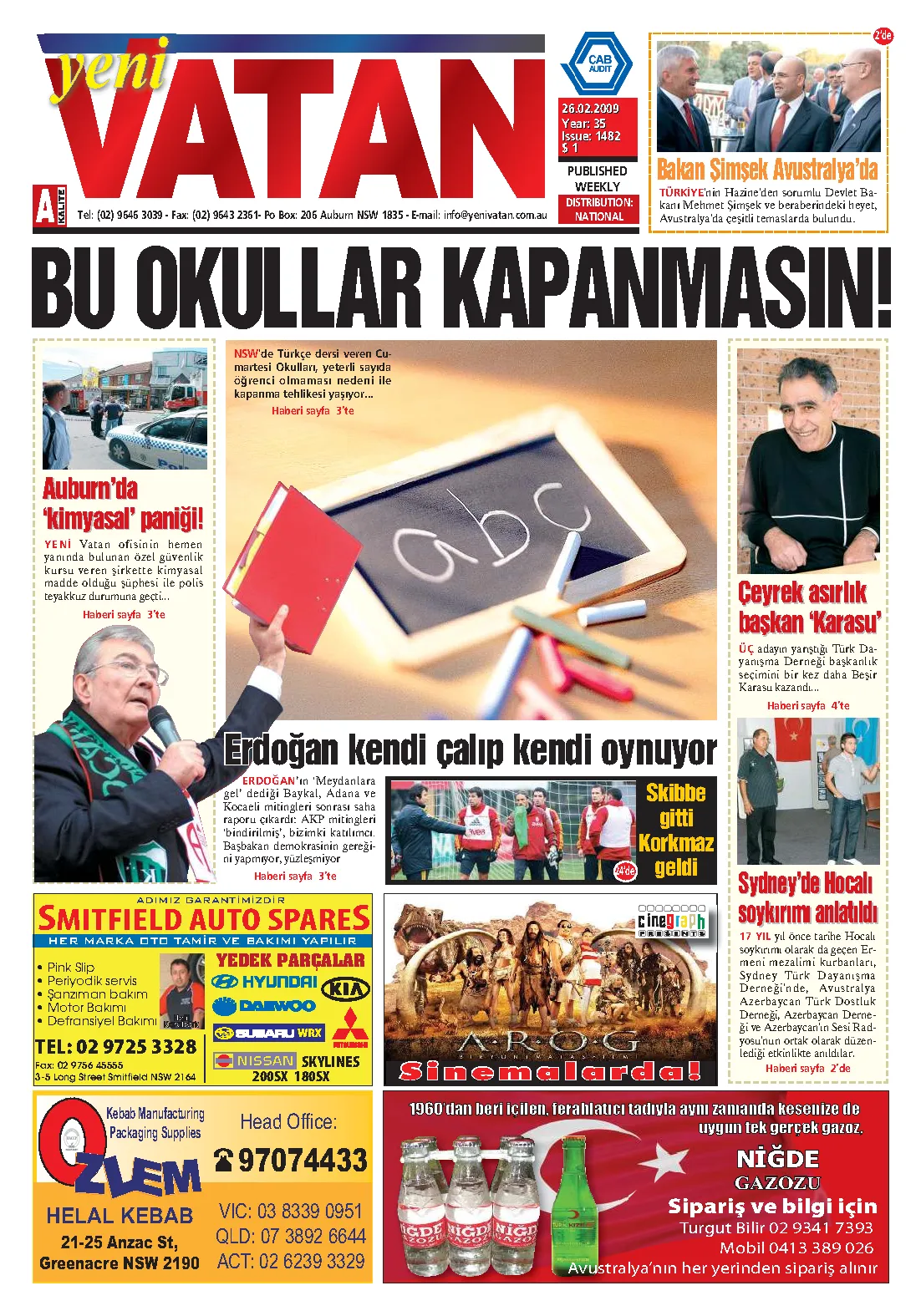 Yeni Vatan – 26 Şubat 2009 – Sayı 1482