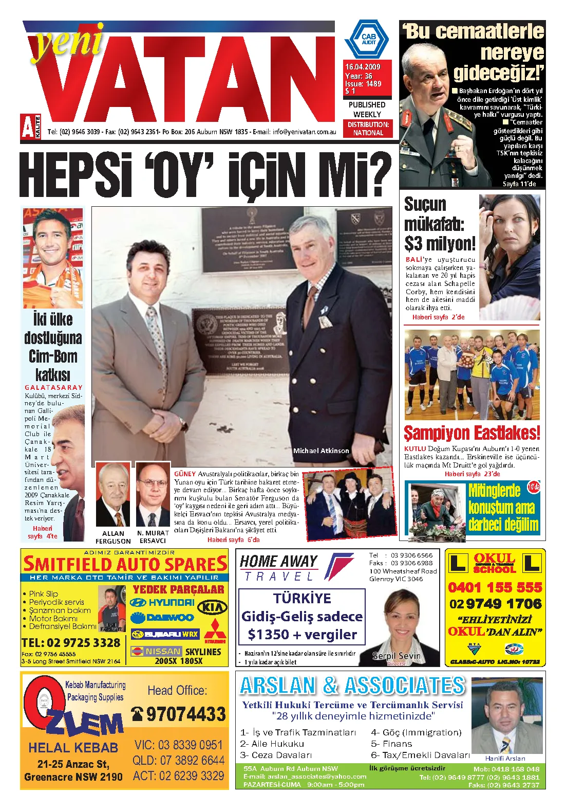 Yeni Vatan – 16 Nisan 2009 – Sayı 1489