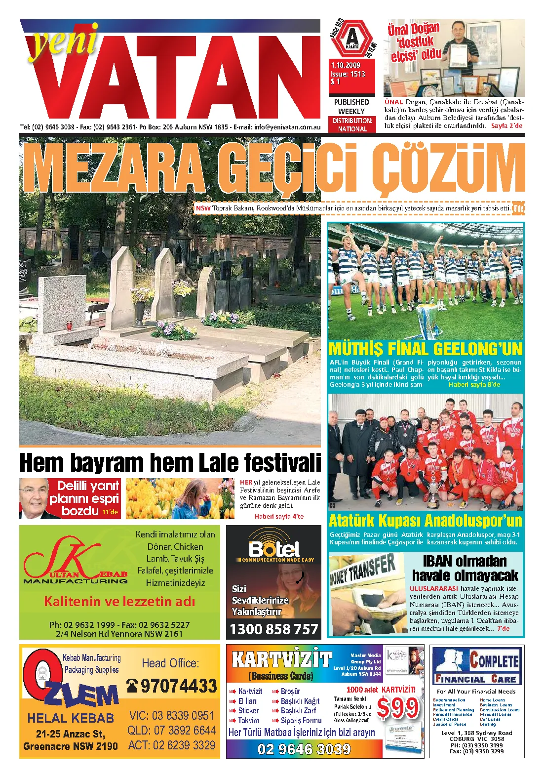 Yeni Vatan – 1 Ekim 2009 – Sayı 1513