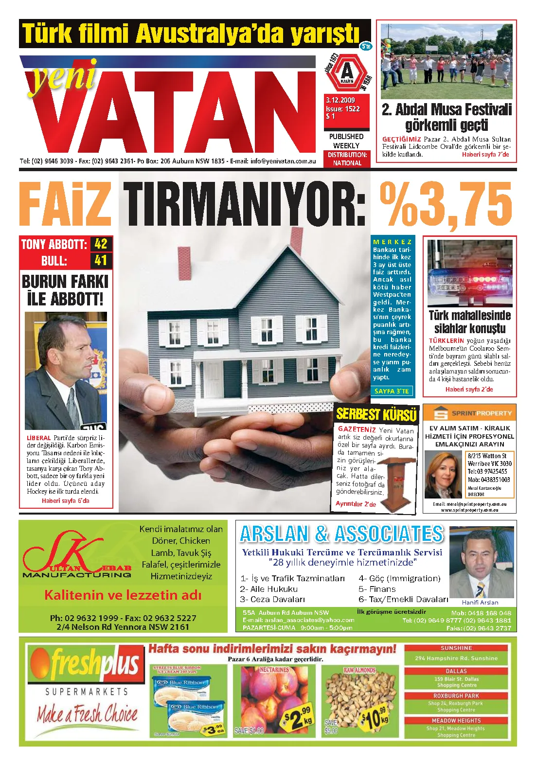 Yeni Vatan – 3 Aralık 2009 – Sayı 1522