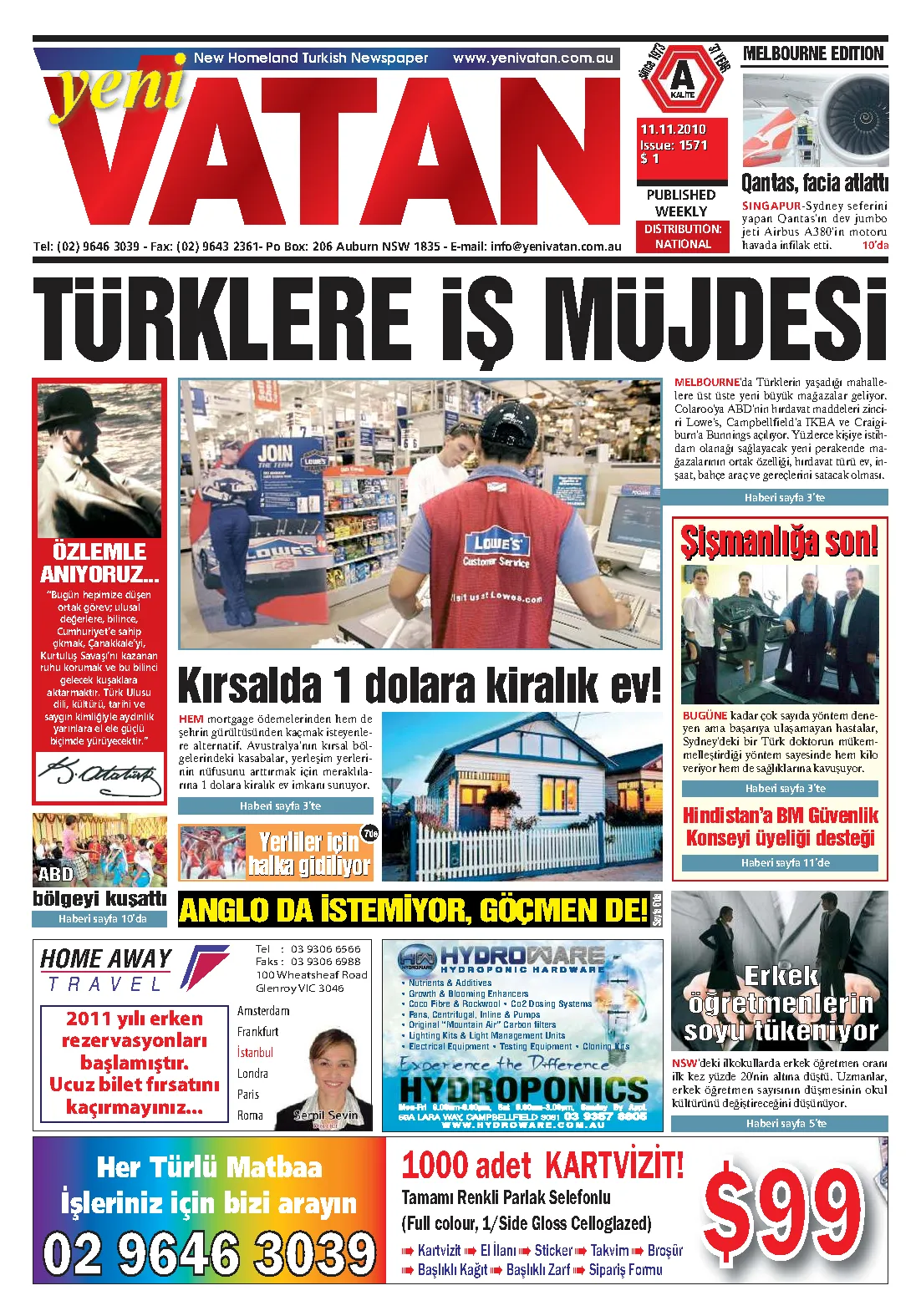 Yeni Vatan – 11 Kasım 2010 – Sayı 1571