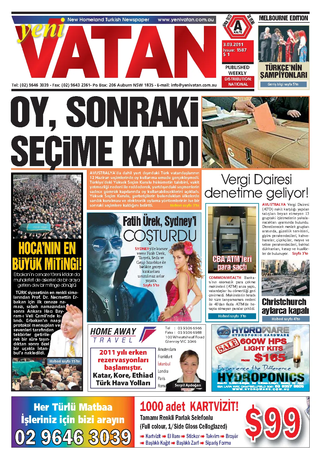 Yeni Vatan – 3 Mart 2011 – Sayı 1587