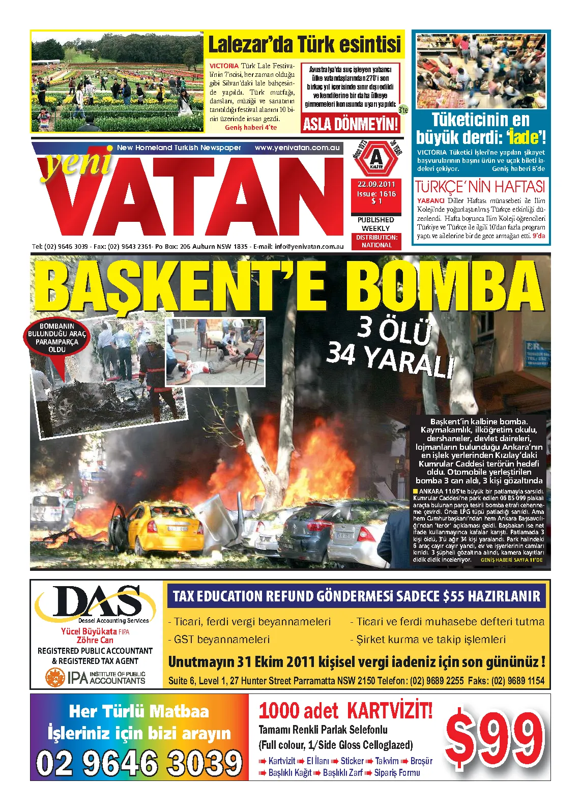 Yeni Vatan – 22 Eylül 2011 – Sayı 1616
