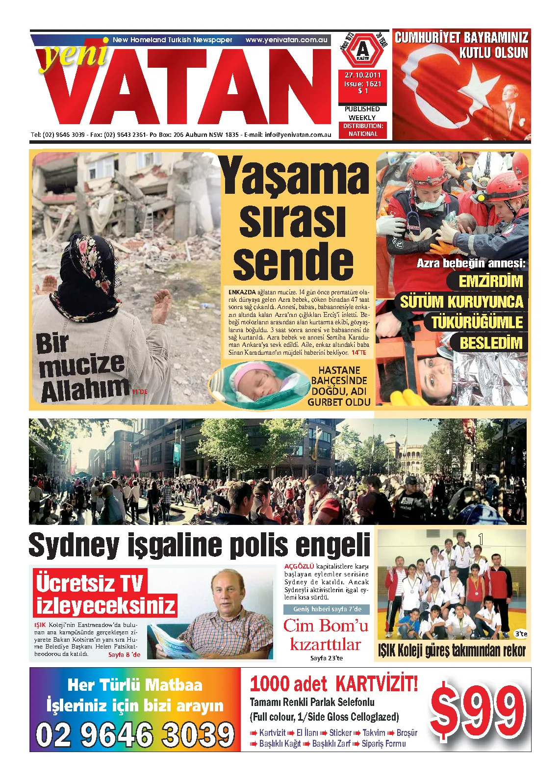 Yeni Vatan – 27 Ekim 2011 – Sayı 1621