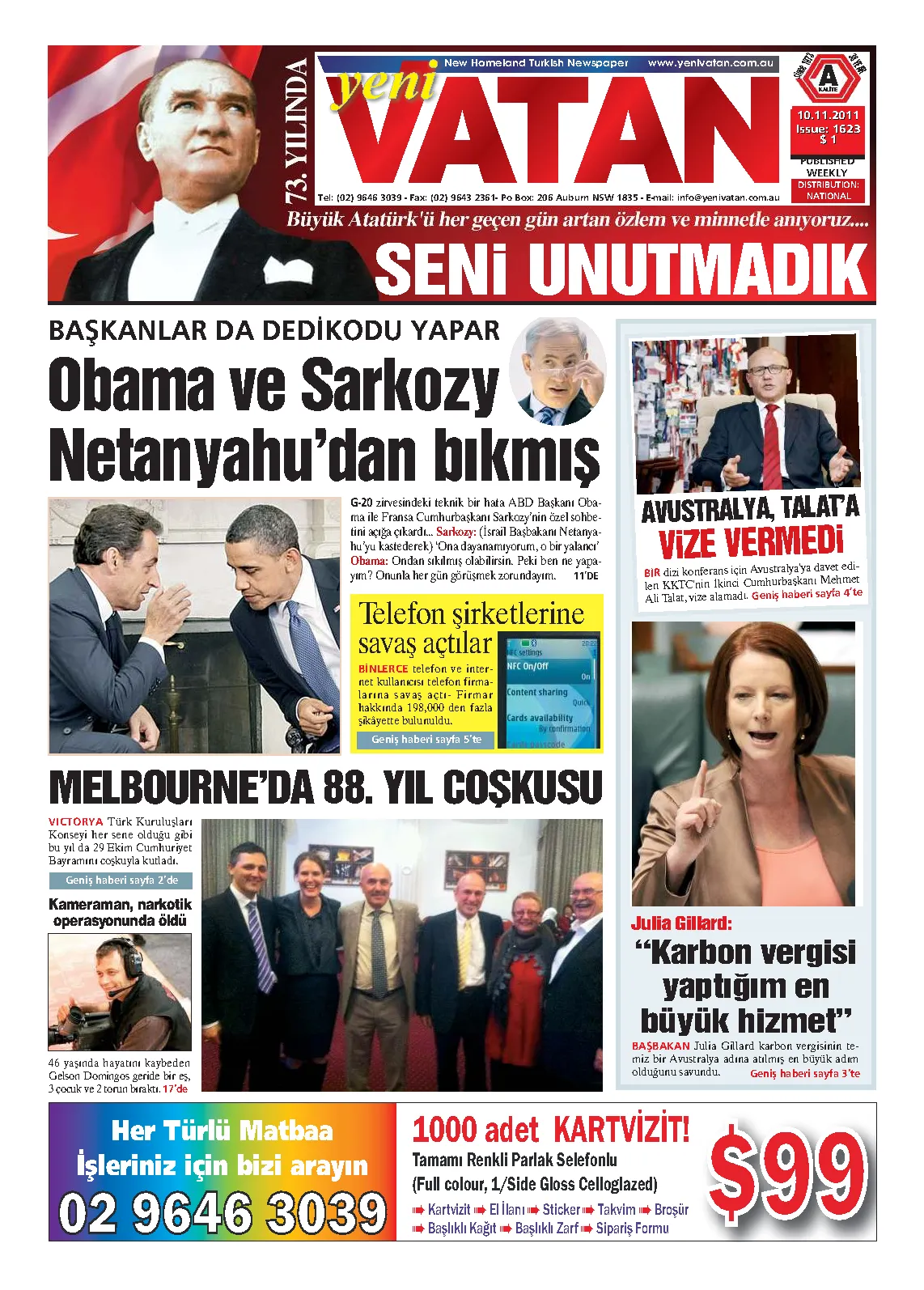 Yeni Vatan – 10 Kasım 2011 – Sayı 1623