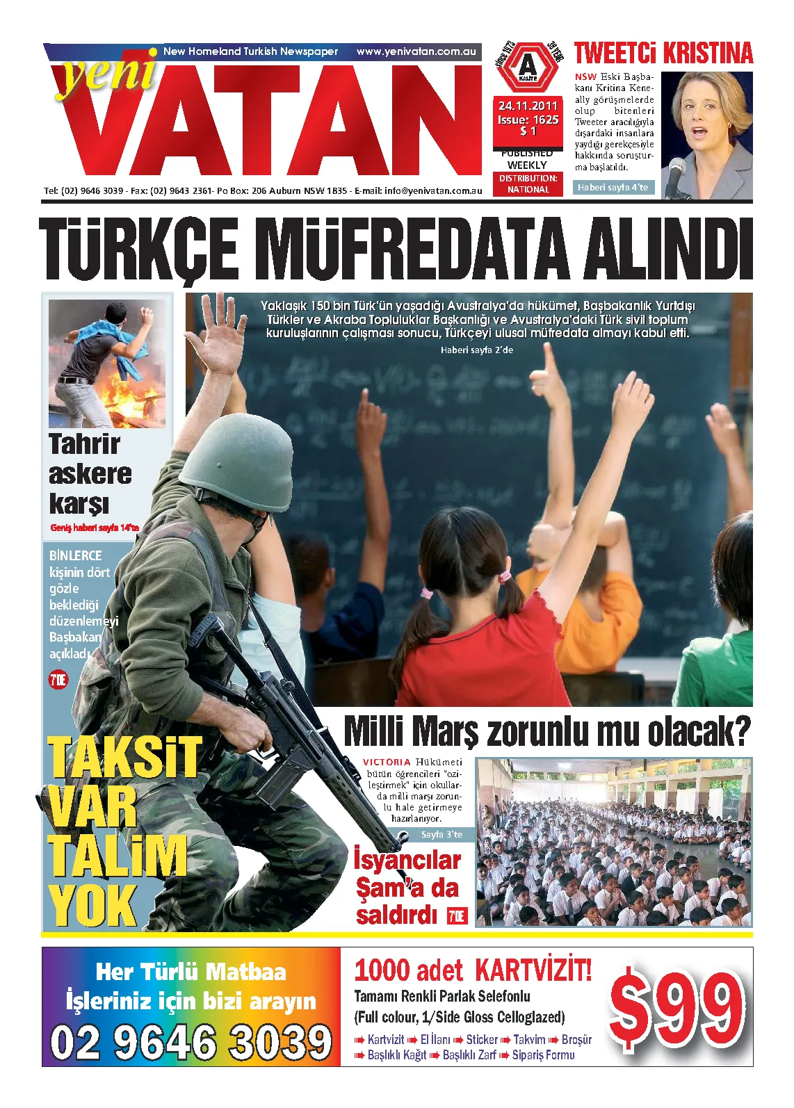 Yeni Vatan – 24 Kasım 2011 – Sayı 1625