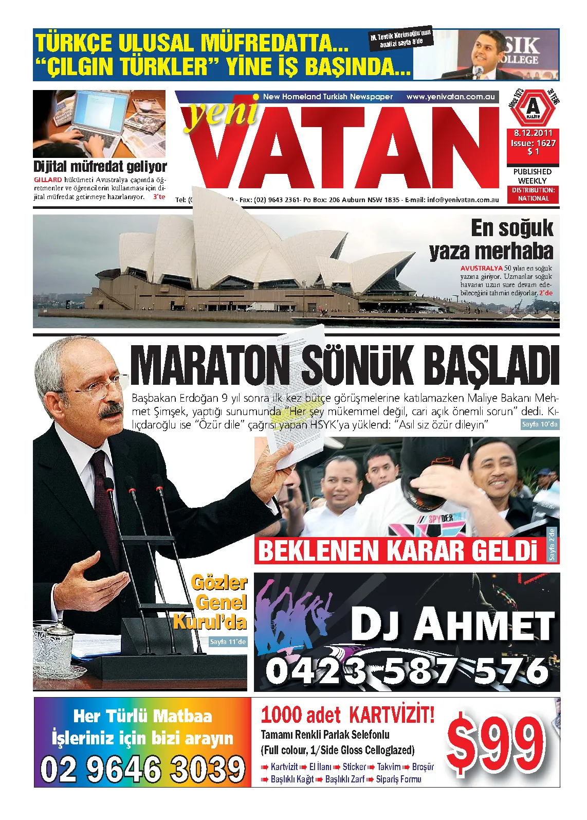 Yeni Vatan – 8 Aralık 2011 – Sayı 1627