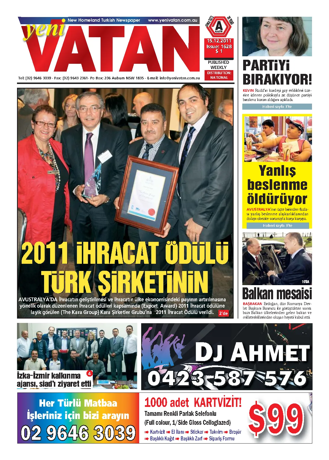 Yeni Vatan – 15 Aralık 2011 – Sayı 1628
