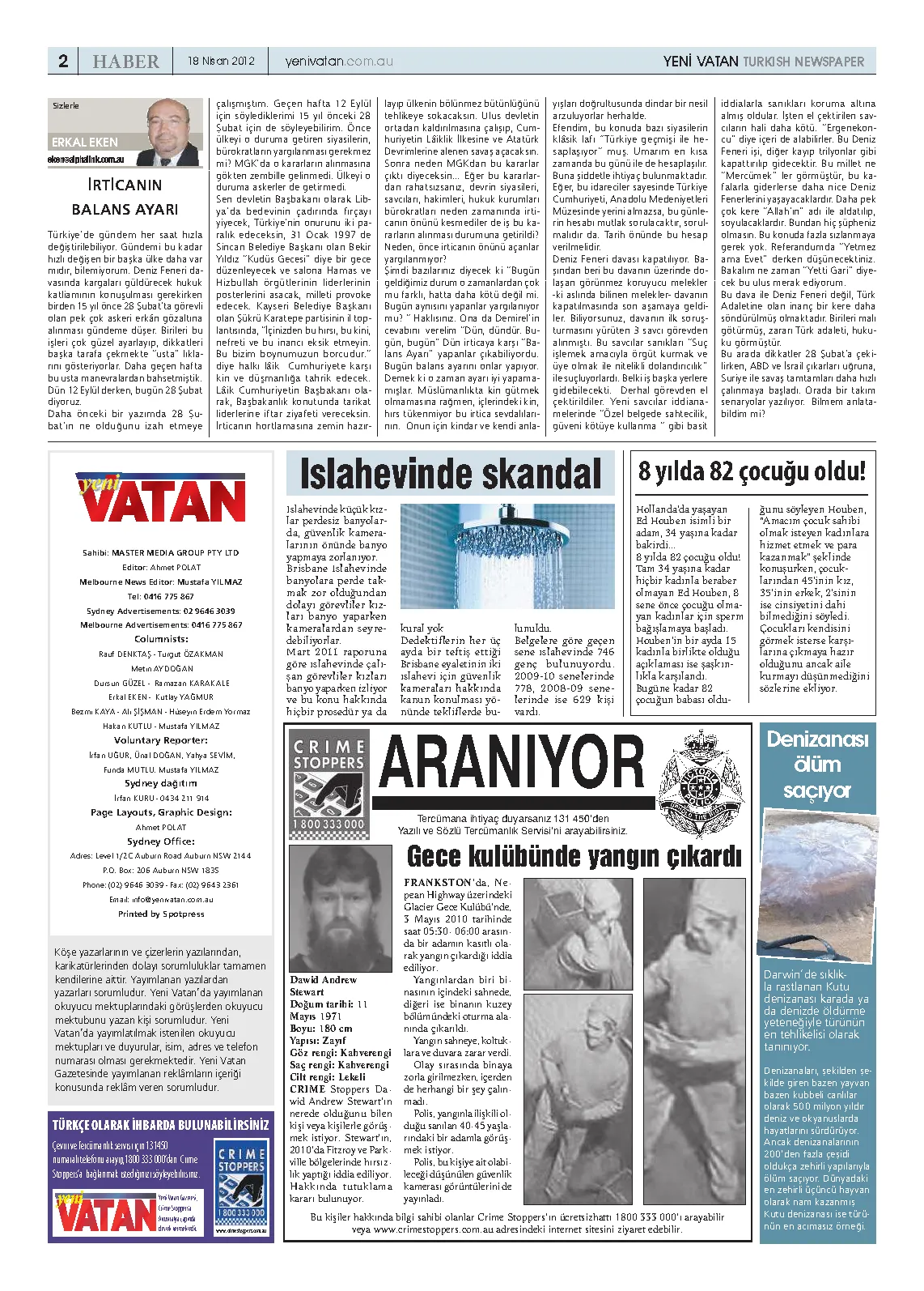 Yeni Vatan – 18 Nisan 2012 – Sayı 1645