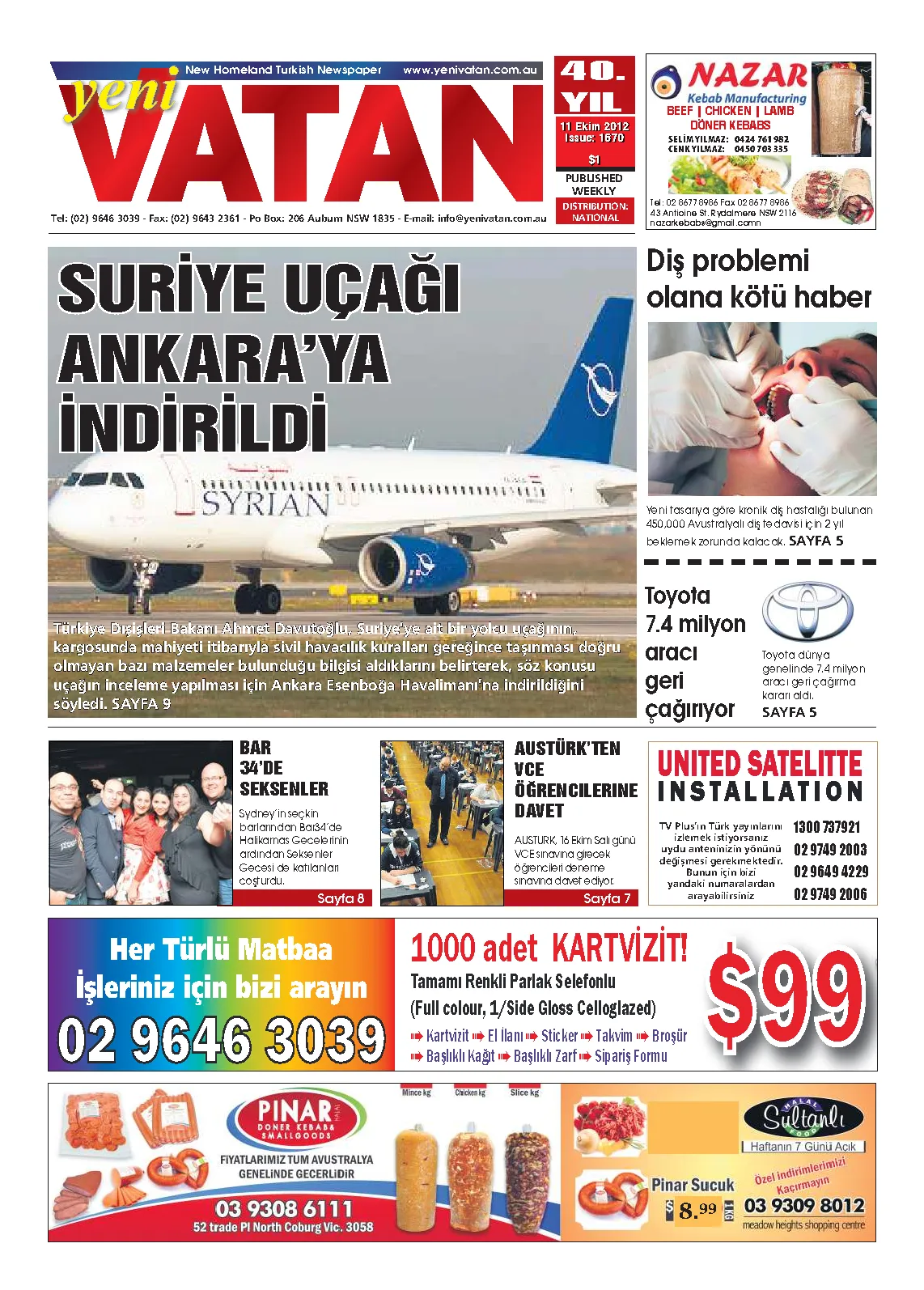 Yeni Vatan – 11 Ekim 2012 – Sayı 1670