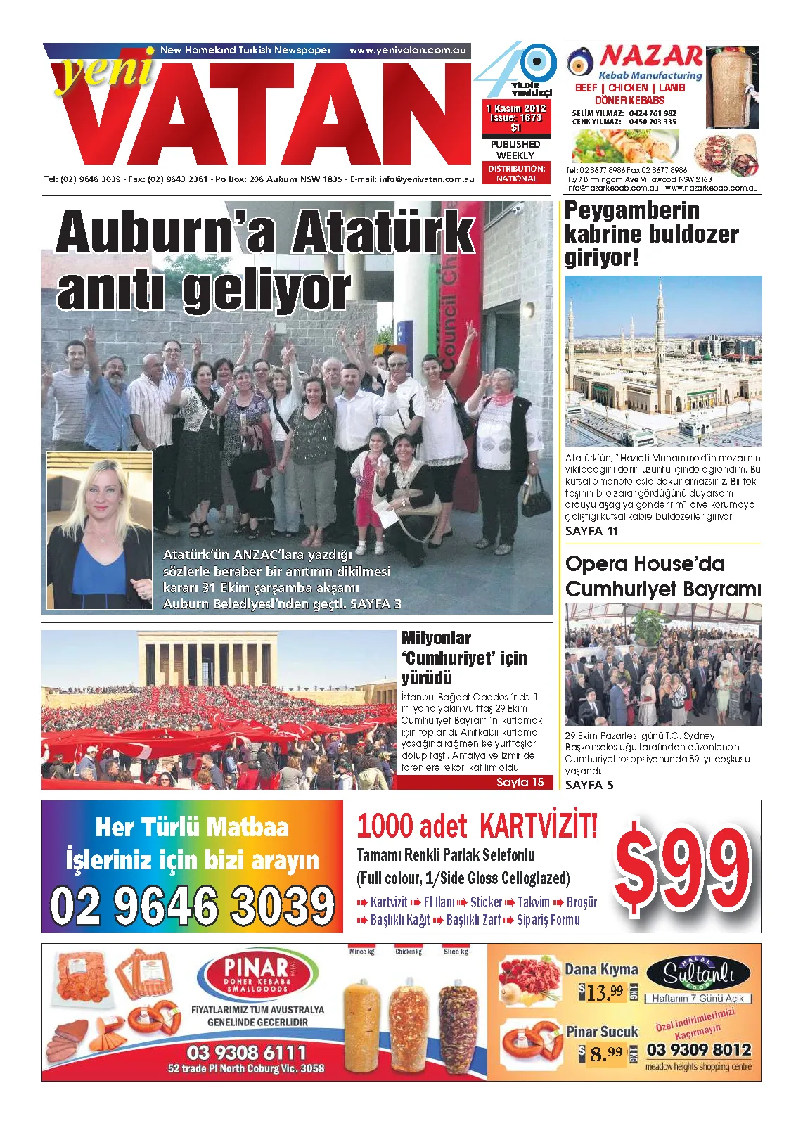 Yeni Vatan – 1 Kasım 2012 – Sayı 1673