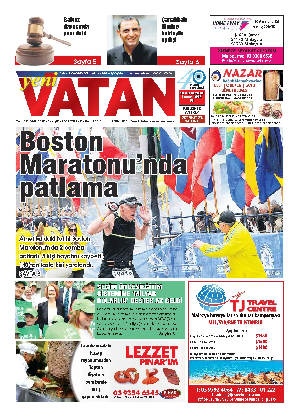 Yeni Vatan – 18 Nisan 2013 – Sayı 1696