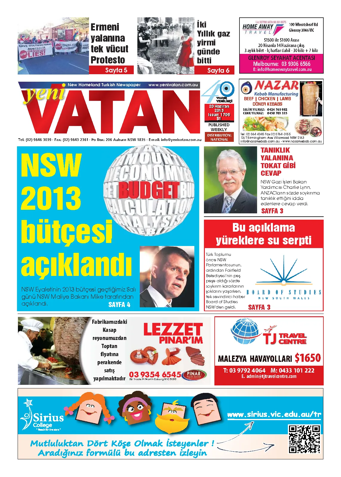 Yeni Vatan – 20 Haziran 2013 – Sayı 1705